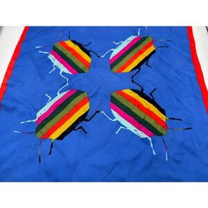 Tory Burch 100% Silk Scarf Blue Orange Bug Print Style 46530 silk twill resort